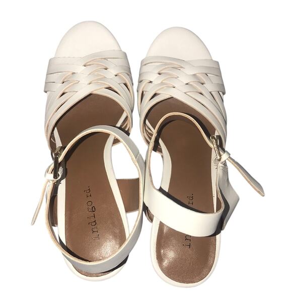 Indigo rd. Women's White Francesca’s Interlaced Strap Wedge Cork Sandals Size 10 - Picture 5 of 7